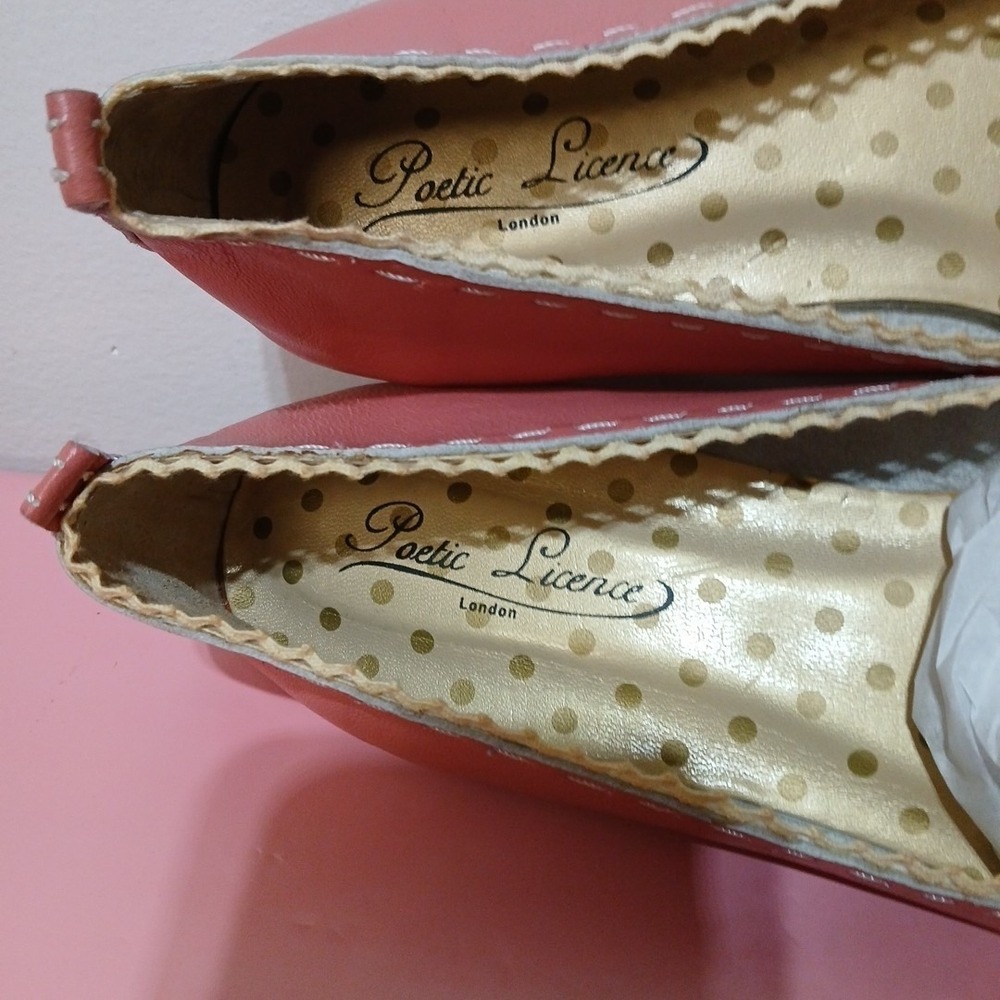 Poetic License London Women's Size 11 Pink Leather Ivory Lace Mary Jane Flats - Picture 7 of 9